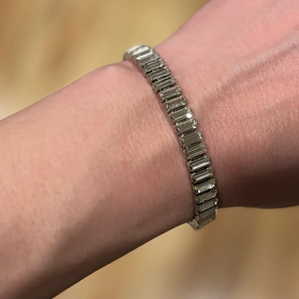 Touchstone Crystal Luxe Silver Night Stretch Bracelet Baguette Crystal - Picture 10 of 10